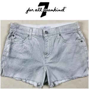 7FAM metallic silver foil shorts
